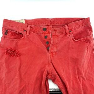 Abercrombie Fitch Men`s Skinny Jeans Red Size 36x32 Distressed Button Fly Y2K